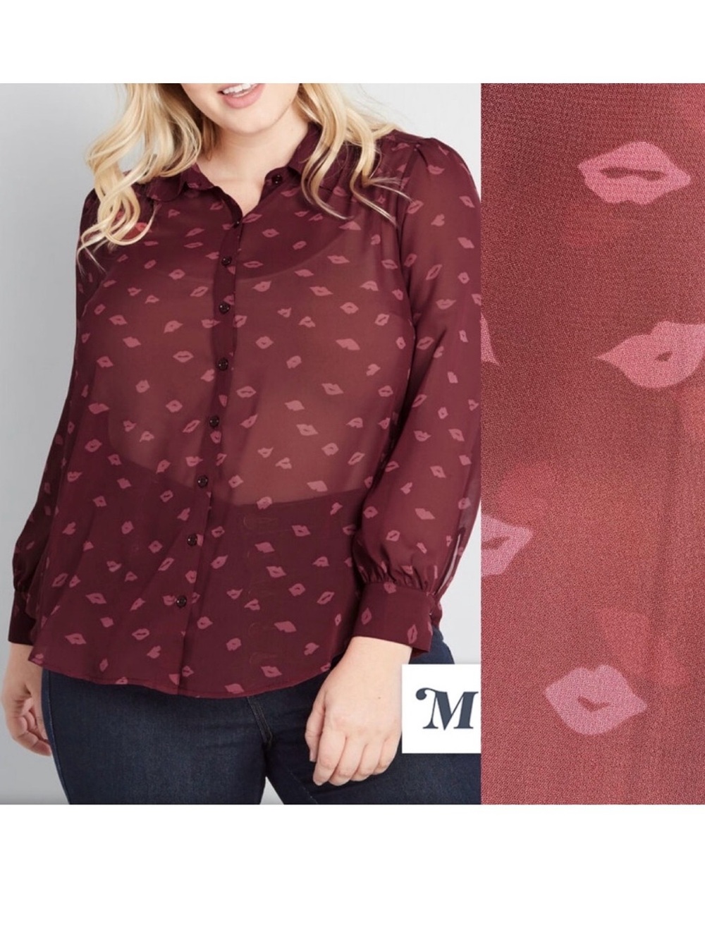 ModCloth Be Buzzworthy Button Up Top: Lips Print